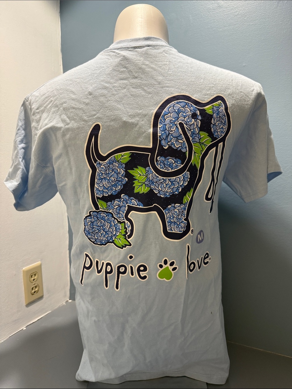 Puppie Love Light Blue Floral Dog Short Sleeve Tee